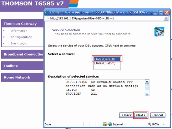 Choose Data Default to continue.