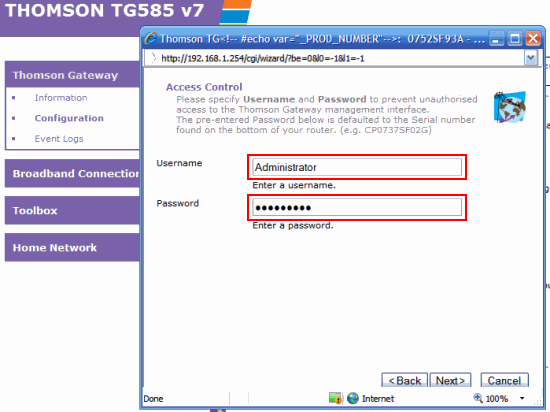 Choose a Username and Password for your Router.