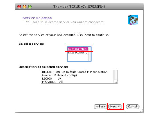 Choose Data Default to continue.